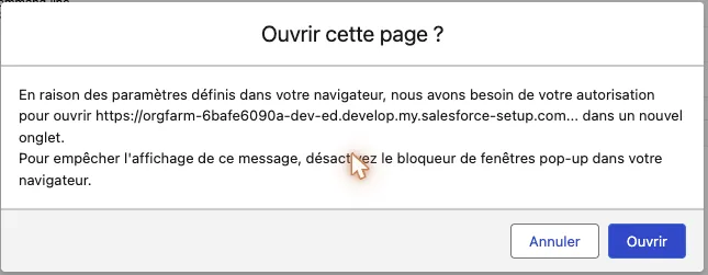Bandeau du navigateur signalant une fenêtre pop-up bloquée, avec l'option pour l'autoriser